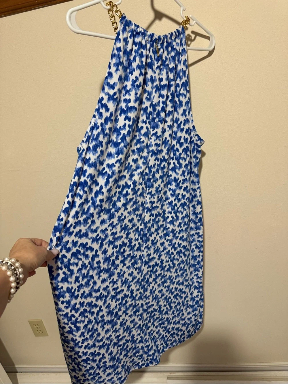 Michael Michael Kors Blue White Chain Strap Halter Dress XL